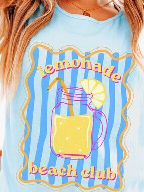 Lemonade Beach Club Tank Top | Wavy Striped Lemon Graphic Tank